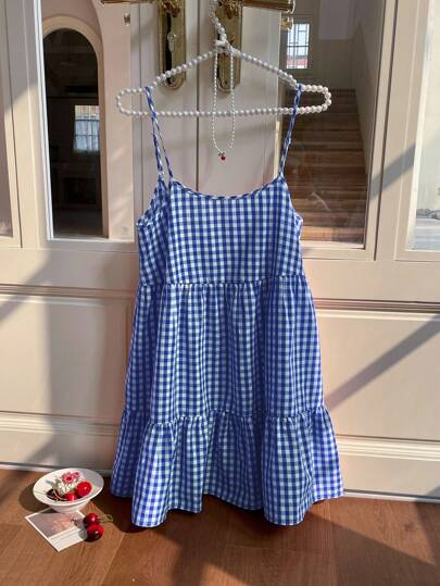 MainGRL Robe d'été sans bretelles et sans dos à carreaux pour femmes