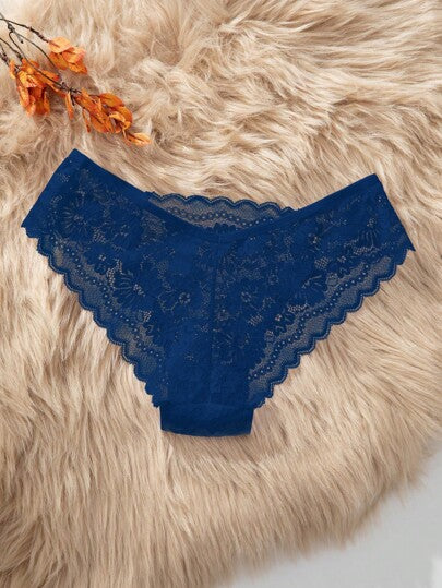 Culottes sans couture (slips) avec bordure en dentelle, bleu marine