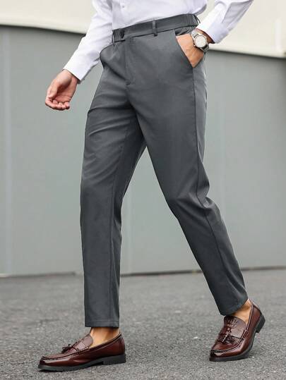 Manfinity Mode Pantalon de costume unicolore pour hommes, convient pour les trajets, les loisirs et les voyages d'affaires, convient pour les fêtes du Nouvel An, cadeau formel pour petit ami, cérémonie