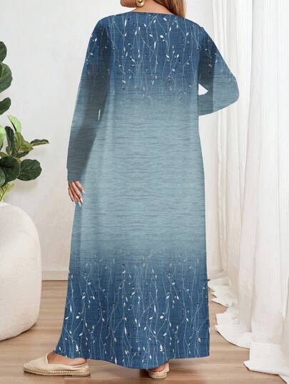 EMERY ROSE Robe à manches longues à col rond avec imprimé floral grande taille, convient pour l'automne/hiver