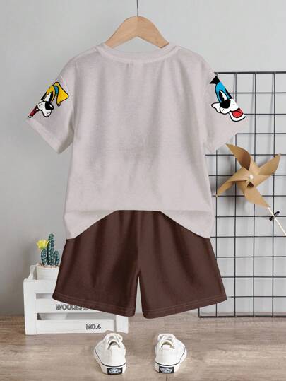 2 pièces Ensemble short et t-shirt à manches courtes, col rond, avec motif lapin de dessin animé, pour jeune garçon, adapté pour l'été