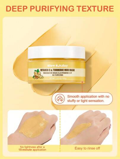 Masque de boue à la vitamine C & curcuma SlowSunday, vitamine C & curcuma, soin de la peau au masque de boue, nettoyage des pores, soin de la peau, contrôle de l'huile et débouchage des pores, pour une peau éclatante, K Beauty, idéal pour les fêtes, convi