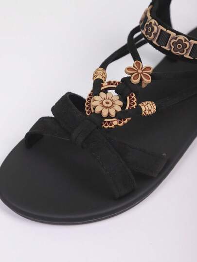 Sandales avec bande élastique , style bohème, nouvelles chaussures romaines d'été casual. Chaussures plates de plage confortables et
