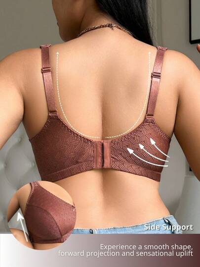 NudeFit Soutien-gorge pour femmes grande taille, 1 pièce, couleur unie, mode élégante, confortable, doux et brillant, jacquard, décoration de nœud, éponge douce avec bretelles réglables, sans armature
