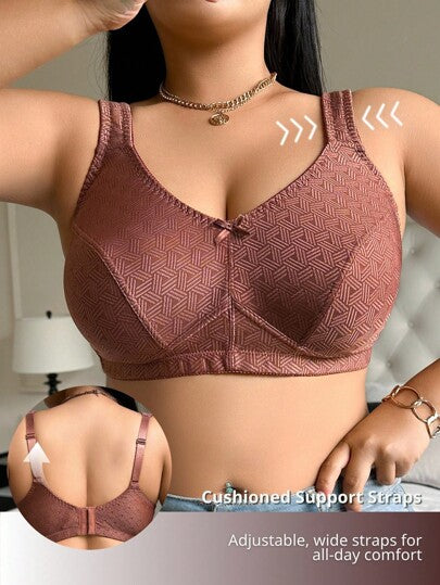 NudeFit Soutien-gorge pour femmes grande taille, 1 pièce, couleur unie, mode élégante, confortable, doux et brillant, jacquard, décoration de nœud, éponge douce avec bretelles réglables, sans armature