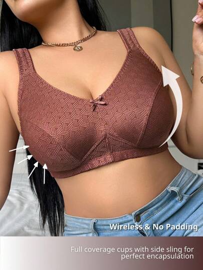 NudeFit Soutien-gorge pour femmes grande taille, 1 pièce, couleur unie, mode élégante, confortable, doux et brillant, jacquard, décoration de nœud, éponge douce avec bretelles réglables, sans armature