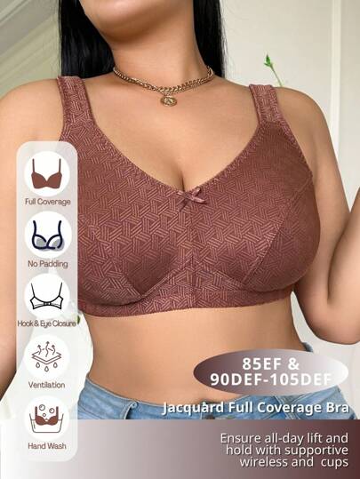 NudeFit Soutien-gorge pour femmes grande taille, 1 pièce, couleur unie, mode élégante, confortable, doux et brillant, jacquard, décoration de nœud, éponge douce avec bretelles réglables, sans armature