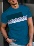 Manfinity Homme Tee-shirt col rond à manches courtes d'été pour hommes, style avec blocs de couleurs et rayures