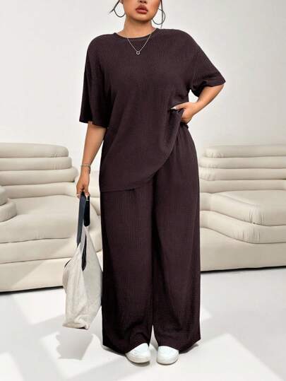 Solflare Ensemble 2 pièces grande taille, Top et pantalon de couleur unie