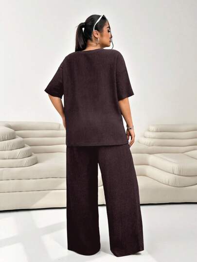 Solflare Ensemble 2 pièces grande taille, Top et pantalon de couleur unie
