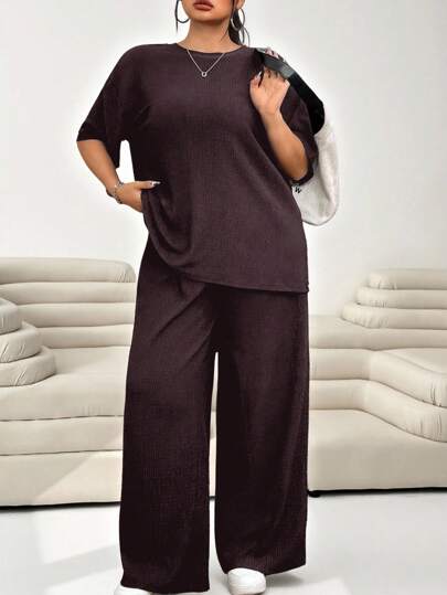 Solflare Ensemble 2 pièces grande taille, Top et pantalon de couleur unie