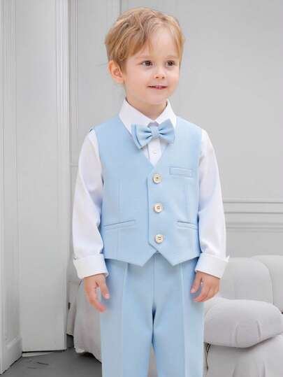 3 pièces Ensemble costume pour jeunes garçons - Gilet + Pantalon + Nœud papillon assorti, Tenue pour occasion formelle, Costume de cérémonie de remise de prix Tenue de gentleman