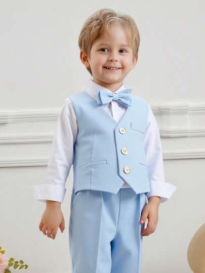 3 pièces Ensemble costume pour jeunes garçons - Gilet + Pantalon + Nœud papillon assorti, Tenue pour occasion formelle, Costume de cérémonie de remise de prix Tenue de gentleman