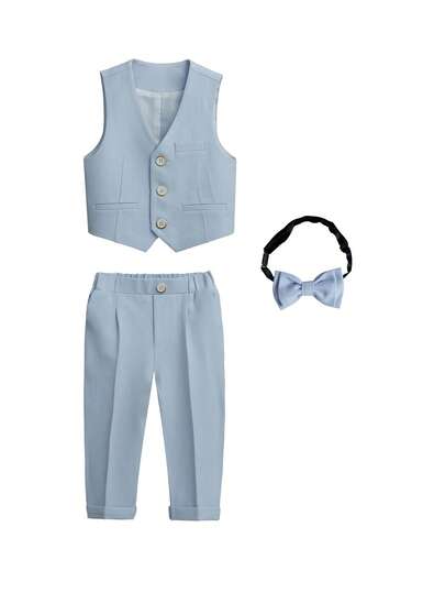 3 pièces Ensemble costume pour jeunes garçons - Gilet + Pantalon + Nœud papillon assorti, Tenue pour occasion formelle, Costume de cérémonie de remise de prix Tenue de gentleman
