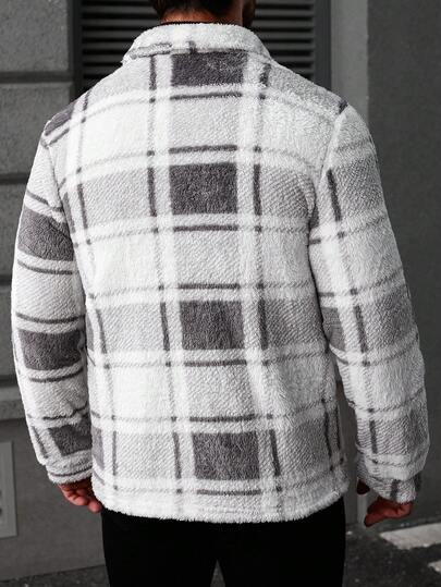 Manfinity CasualCool Veste décontractée à manches longues, à carreaux, à simple boutonnage avec poche, en polaire douce, pour l'automne/l'hiver
