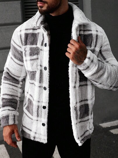 Manfinity CasualCool Veste décontractée à manches longues, à carreaux, à simple boutonnage avec poche, en polaire douce, pour l'automne/l'hiver
