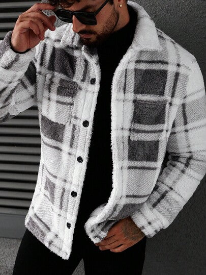 Manfinity CasualCool Veste décontractée à manches longues, à carreaux, à simple boutonnage avec poche, en polaire douce, pour l'automne/l'hiver