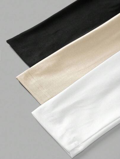 EZwear 3 pièces T-shirt femme col rond décontracté basique minimaliste modeste ajusté manches longues, convient pour le printemps l'automne l'hiver usage quotidien noir beige blanc