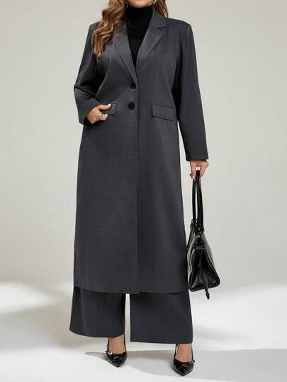 Auralis Ensemble de veste de costume ample et confortable et pantalon large pour femmes grandes tailles, style printemps et automne. Couleur grise, style "Old Money", tenue chic pour le bureau et le travail, look automnal