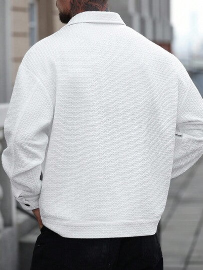 Manfinity CasualCool 2025 Nouvelle veste pour hommes, veste décontractée de couleur unie pour hommes, polyvalente pour le printemps et l'automne, chemise veste texturée blanche pure, style décontracté et simple, style urbain mature, style gentleman britan
