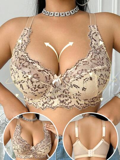 DesireSculpt 1 pièce Soutien-gorge grande taille à large bretelle avec armature en dentelle