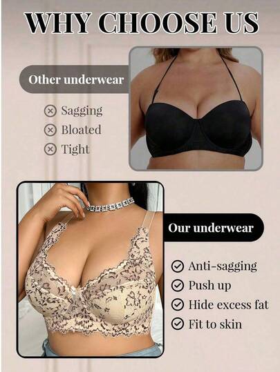DesireSculpt 1 pièce Soutien-gorge grande taille à large bretelle avec armature en dentelle