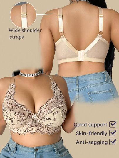DesireSculpt 1 pièce Soutien-gorge grande taille à large bretelle avec armature en dentelle
