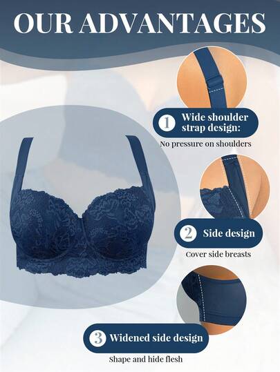 DesireSculpt 2 pièces Ensemble de soutien-gorge à armatures pour femmes grandes tailles, soutien-gorge en dentelle avec patchwork, bretelles larges de soutien, effet push-up