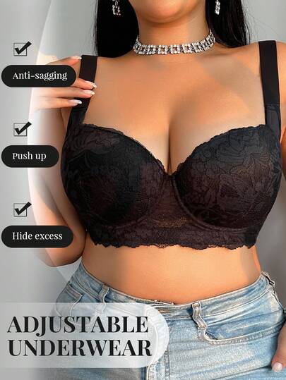 DesireSculpt 2 pièces Ensemble de soutien-gorge à armatures pour femmes grandes tailles, soutien-gorge en dentelle avec patchwork, bretelles larges de soutien, effet push-up
