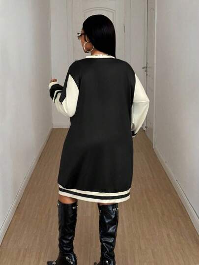 INAWLY Robe grande taille avec couleurs contrastées, empiècement et imprimé numérique