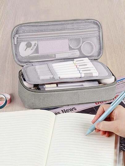 1 grande trousse à crayons pliable avec fermeture éclair, trousse à crayons avec compartiment à fermeture éclair, grand sac de rangement, trousses à crayons et marqueurs pour hommes et femmes, sac de rangement minimaliste pour outils d'écriture, trousse à