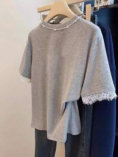 Resyla T-shirt pour femmes à manches courtes, unicolore, col rond, mode pour l'été