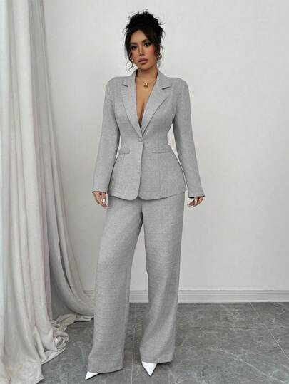 Elenzga 2 pièces Ensemble tailleur élégant rose pour femme - Veste blazer et pantalon assorti, convient pour le bureau, les affaires, les fêtes, les rendez-vous de la Saint-Valentin