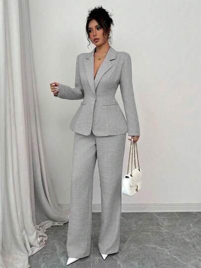 Elenzga 2 pièces Ensemble tailleur élégant rose pour femme - Veste blazer et pantalon assorti, convient pour le bureau, les affaires, les fêtes, les rendez-vous de la Saint-Valentin