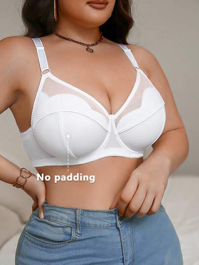 DesireSculpt 1 pièce Soutien-gorge mode et élégant de couleur unie, avec empiècement en maille et garniture florale, sans doublure, avec armatures, grande taille