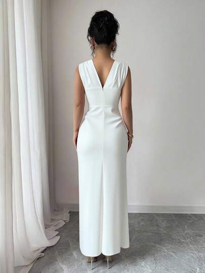 Raffinéa Robe de soirée pour femme, robe plissée fendue affinante