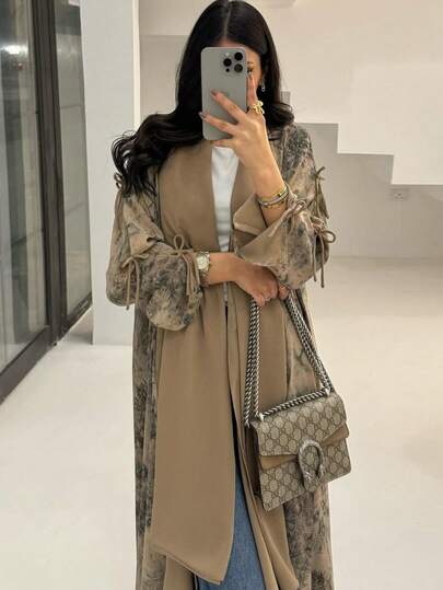 Hafizah Ensemble 2 pièces en mousseline imprimée pour femme, mode modeste, avec foulard, tenue décontractée d'été et automne