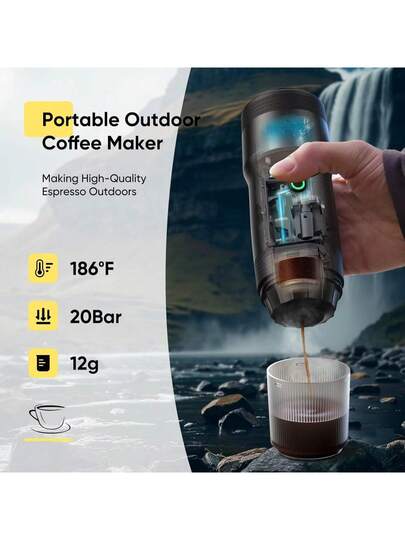 1 pièce Cafetière à capsules, écran d'affichage LED, recharge USB, convient pour la poudre de café et les capsules, la machine à café électrique est très adaptée aux voyages, à l'extérieur et à l'utilisation en camping-car. Machine à café à capsules