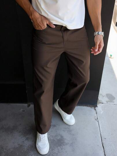 Manfinity Homme Pantalon ajusté de couleur unie pour hommes, automne