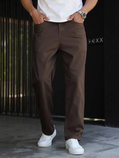 Manfinity Homme Pantalon ajusté de couleur unie pour hommes, automne