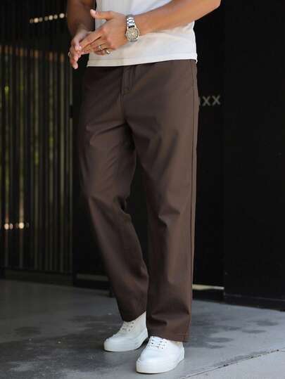 Manfinity Homme Pantalon ajusté de couleur unie pour hommes, automne