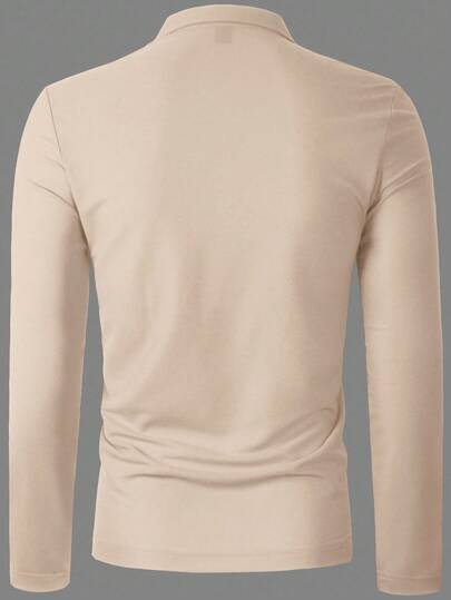 Manfinity Homme Chemise polo à manches longues zippée décontractée pour hommes, beige clair, automne, décontracté chic, randonnée, Top zippé crème d'automne, activités de plein air, voyage, cadeau pour le mari, formel