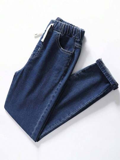 Mirajuku Jeans décontractés gris clair pour garçon, taille élastique avec cordon de serrage, style polyvalent et confortable, coupe slim et extensible