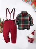 BOARNSEORL Tenue de gentleman pour jeunes garçons, chemise à manches longues rayée avec nœud papillon aléatoire et salopette, mode, convient pour les fêtes de Noël, les mariages, les célébrations d'anniversaire