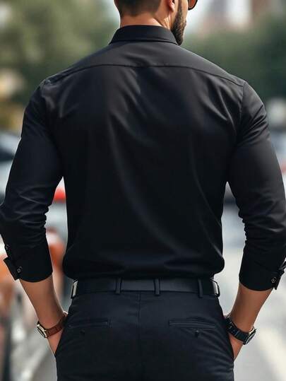 Chemise décontractée à manches longues, col simple, couleur unie, pour homme, automne