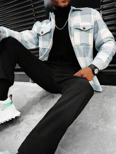 Veste décontractée à carreaux pour hommes, style simple et polyvalent à la mode, pour l'automne