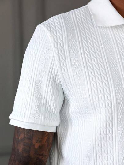 HUEFORM Chemise polo décontractée texturée à rayures géométriques blanches pour hommes, formelle