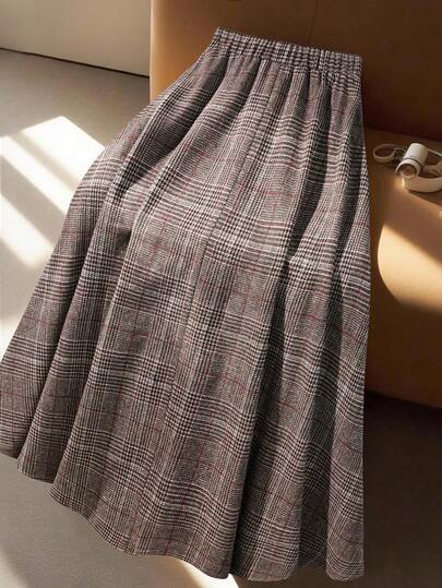 GlowEve Jupe évasée élégante et décontractée à carreaux pour femmes grandes tailles, automne/hiver
