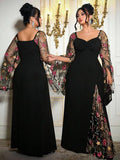 Roveilla Robe moulante en maille brodée de style français élégante, grande taille, convenant pour le port en soirée, printemps/automne