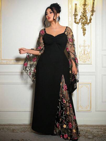 Roveilla Robe moulante en maille brodée de style français élégante, grande taille, convenant pour le port en soirée, printemps/automne